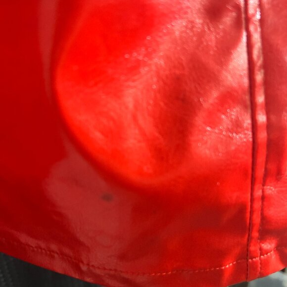 Vintage 90s Y2K Does 60s Womans Red Vinyl Jacket Lined Pockets Mod Go Go - Picture 13 of 16